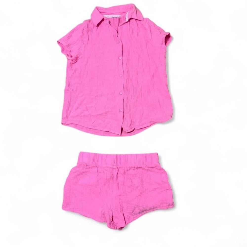 Pink Button-Up Shirt and Shorts Set